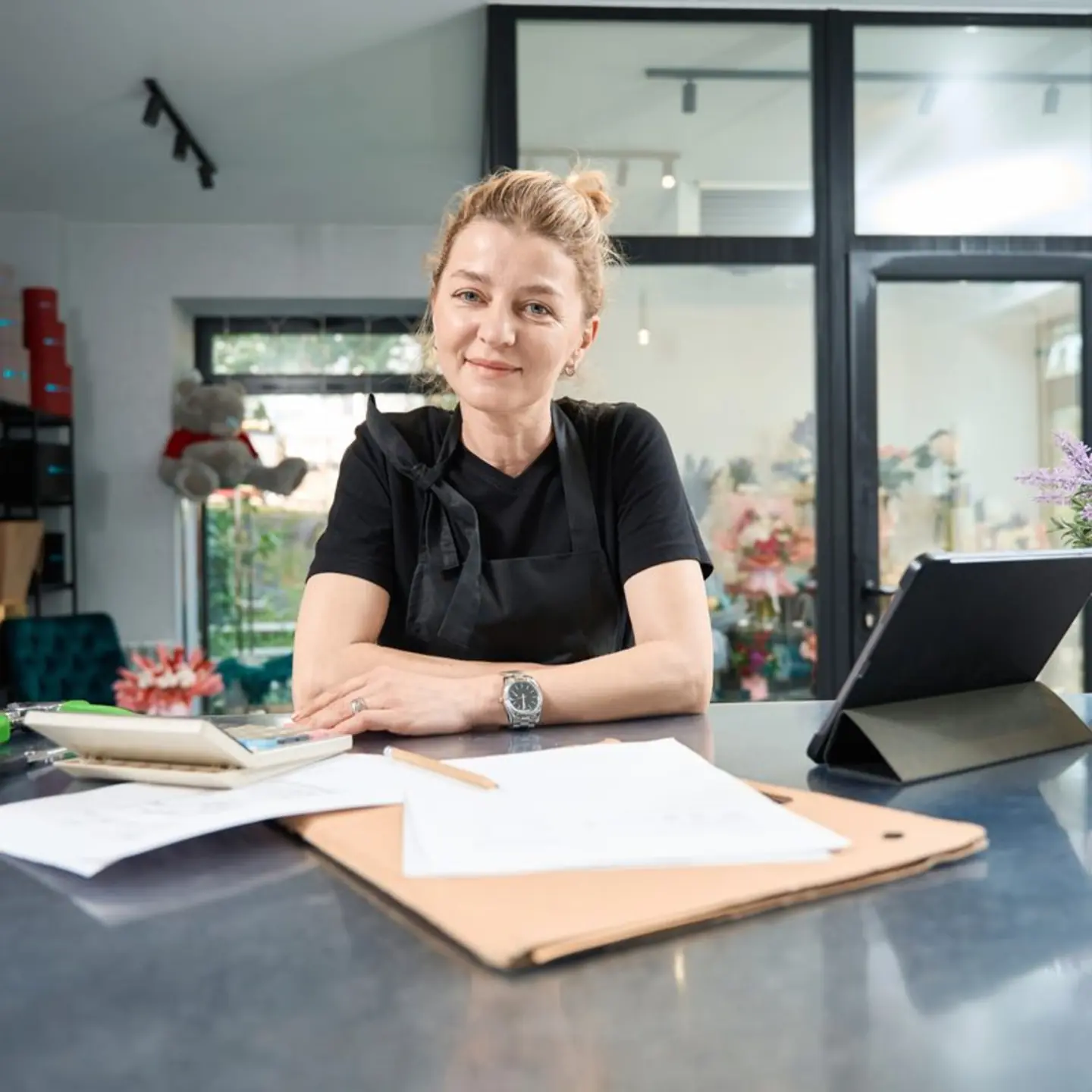 Small business owner managing finances